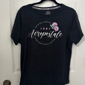 Aeropostale Charcoal Tee with Pink Floral Graphic